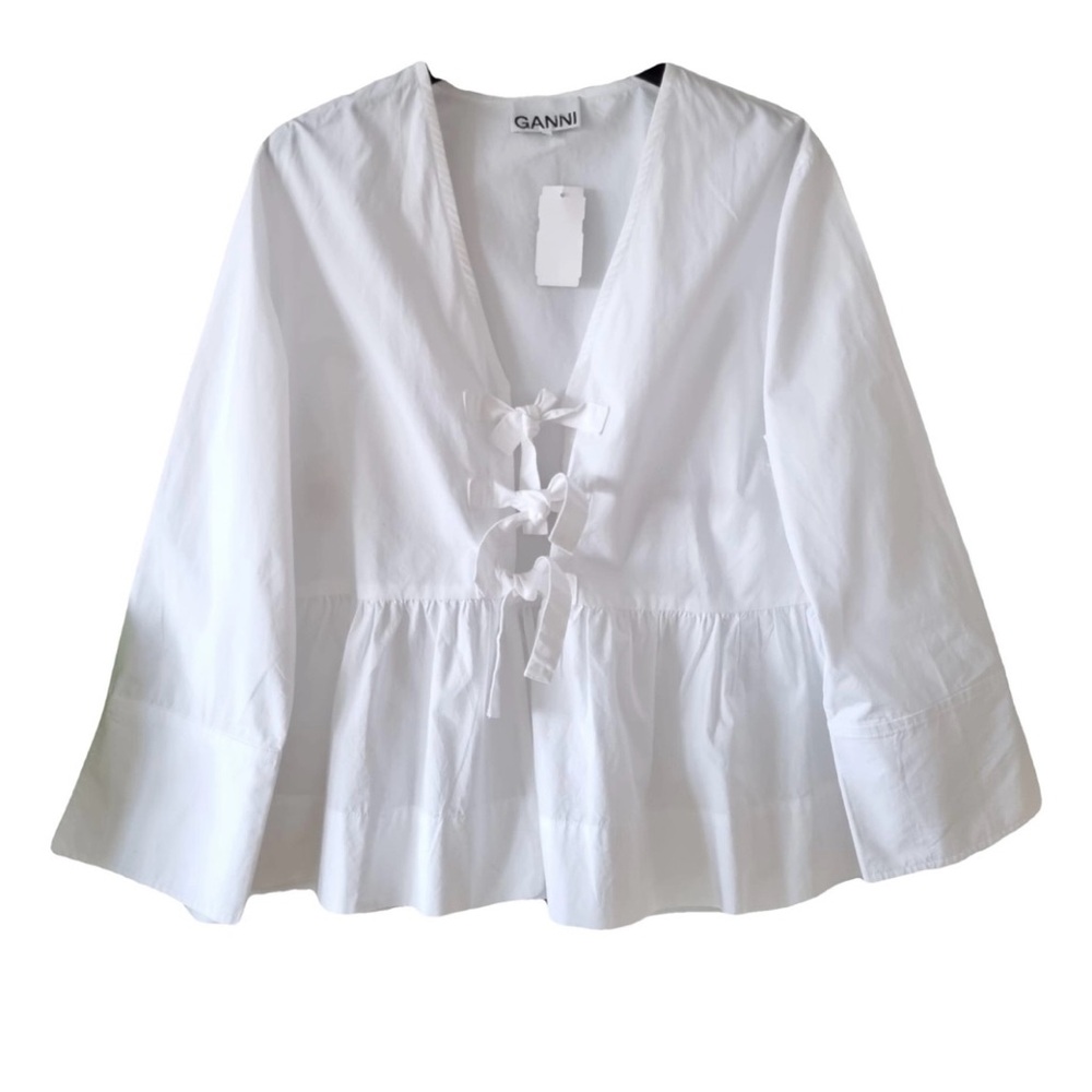 Ganni White Blouse with Bow Details